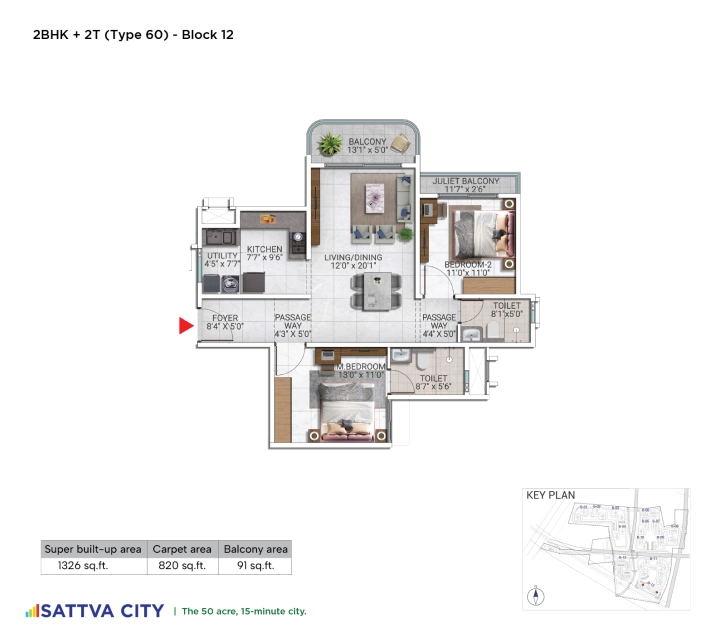 Nikoo Homes 8 2 BHK Premium floor plan layout