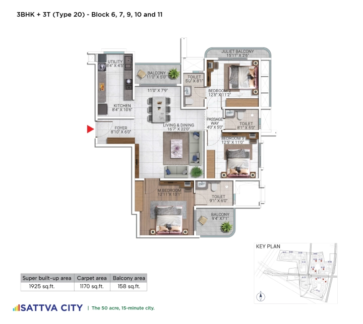 Nikoo Homes 8 3 BHK Premium floor plan layout